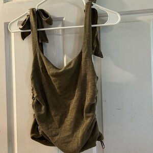Free People Olive Green Tie-Shoulder Knit Tank